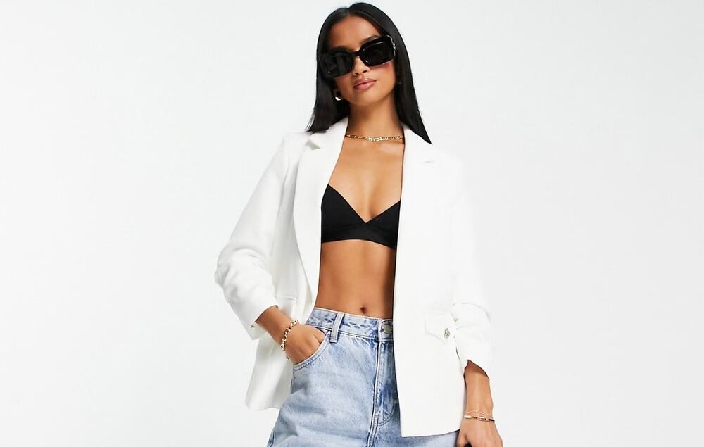 Chic River Island Petite White Ruched Sleeve Blazer size 12 (NWOT)